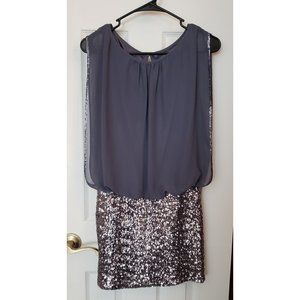 AQUA Dresses Bloomingdales Gray Blouson Sequin Chiffon Dress Formal Size 0